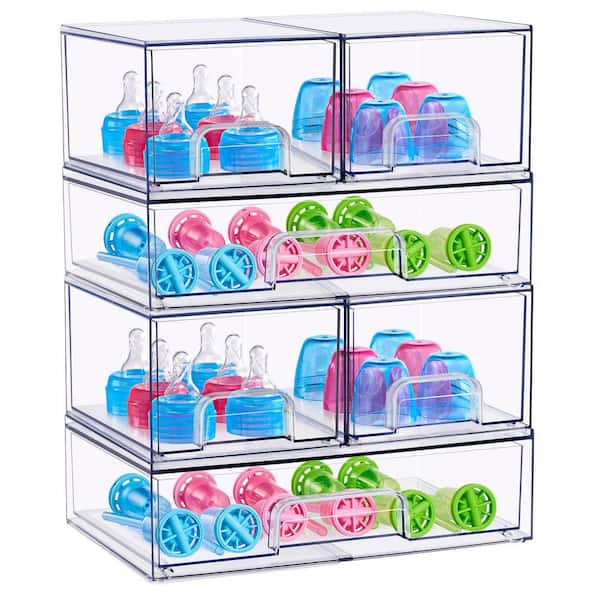 Clear Acrylic Pull-Out Organizer, Stackable Storage Drawers, 6-Pack Plastic Organizer Bins