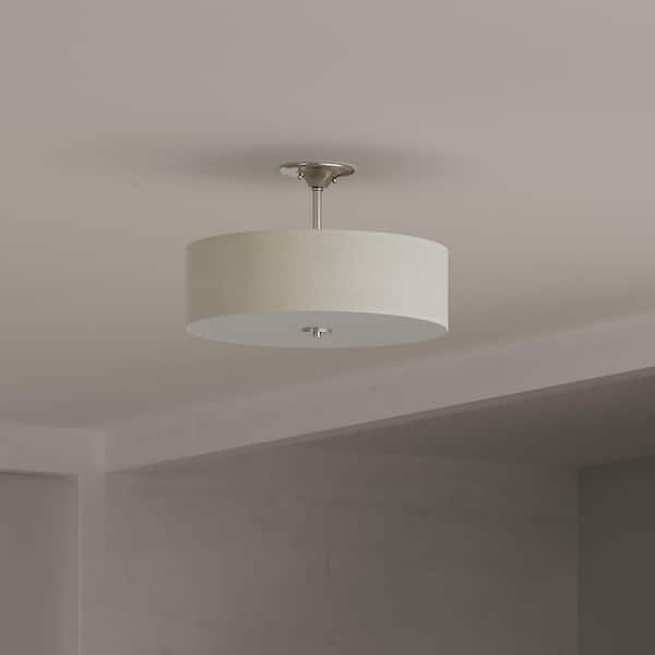 Inspire Collection 18 in. Brushed Nickel 3-Light Transitional Bedroom Ceiling Light Drum Semi-Flush Mount