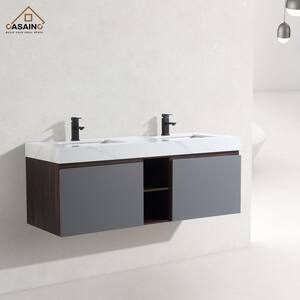60 in. W x 22 in. D x 19 in. H Bath Vanity in Rock Grey, with White Engineered Stone Top, Double Ceramic Undermount Sink