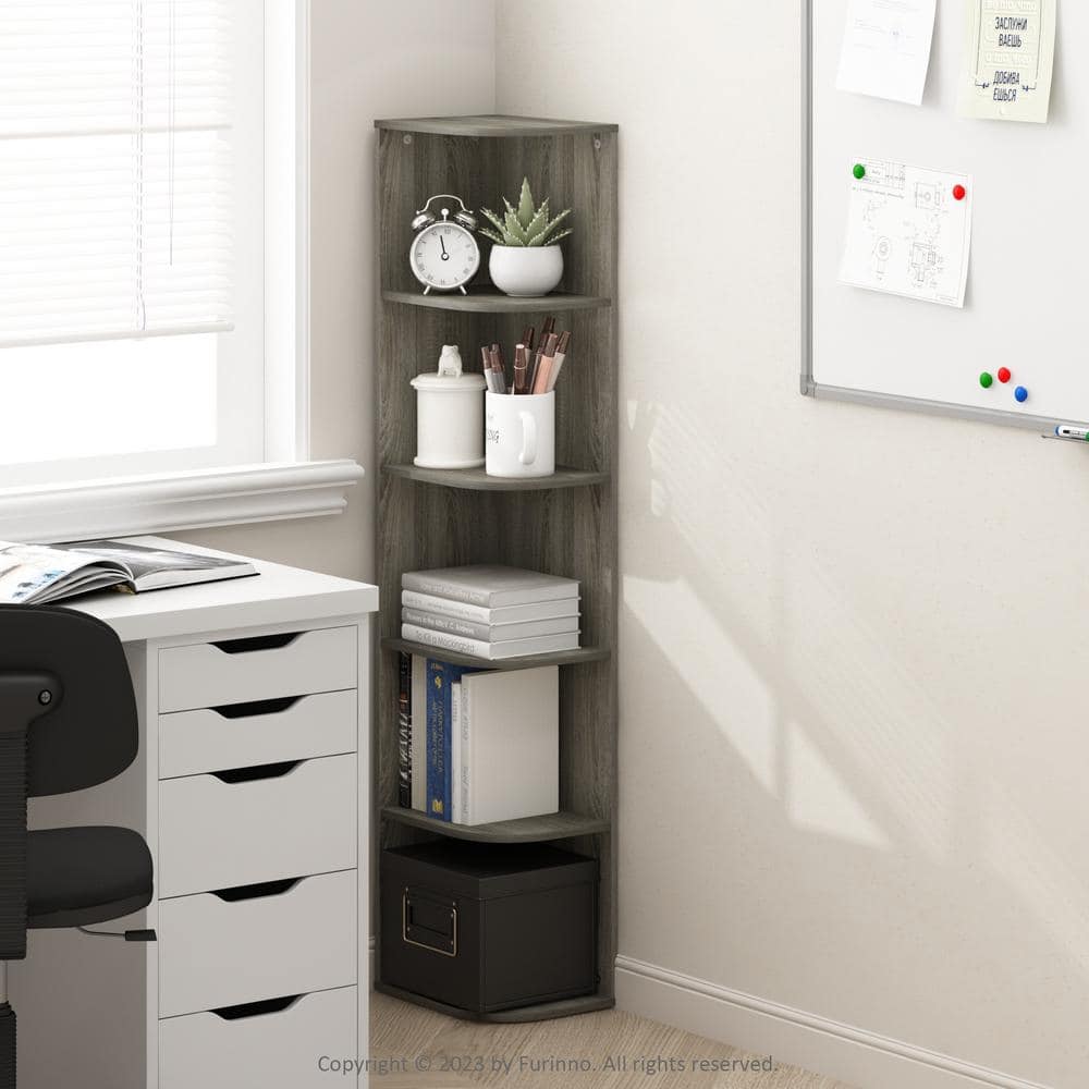 French Oak 5-Tier Corner Wood Bookcase