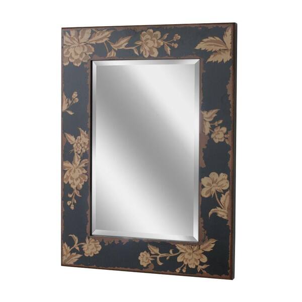 Deco Mirror 33 in. x 24 in. Bold Blossom Mirror in Black Background with Earth Tone Floral