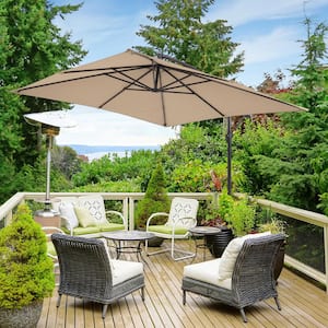 8.2 ft. x 8.2 ft. Square Offset Cantilever Patio Umbrella with a Base in Sand