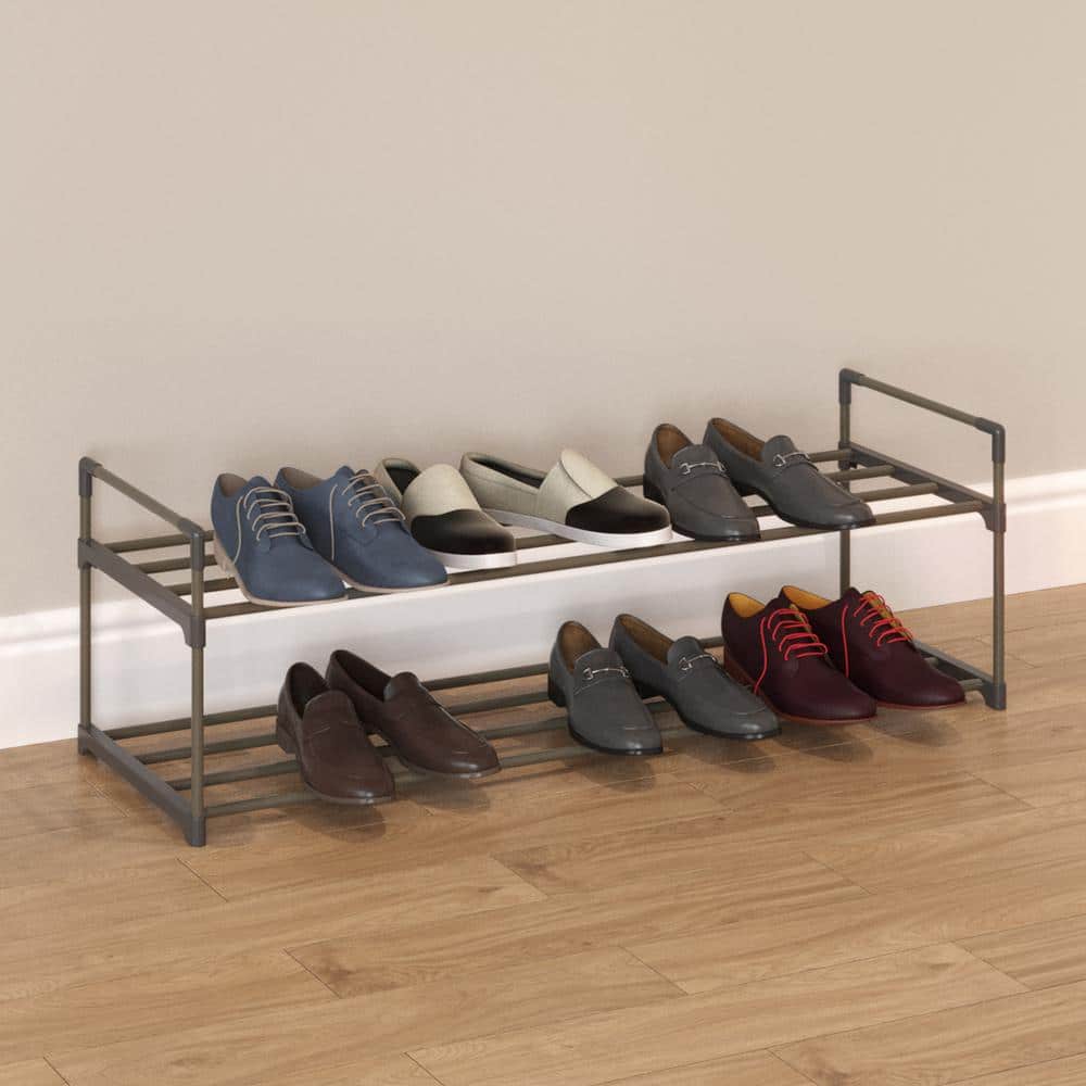 Gray 2-Tier Plastic Shoe Rack Organizer