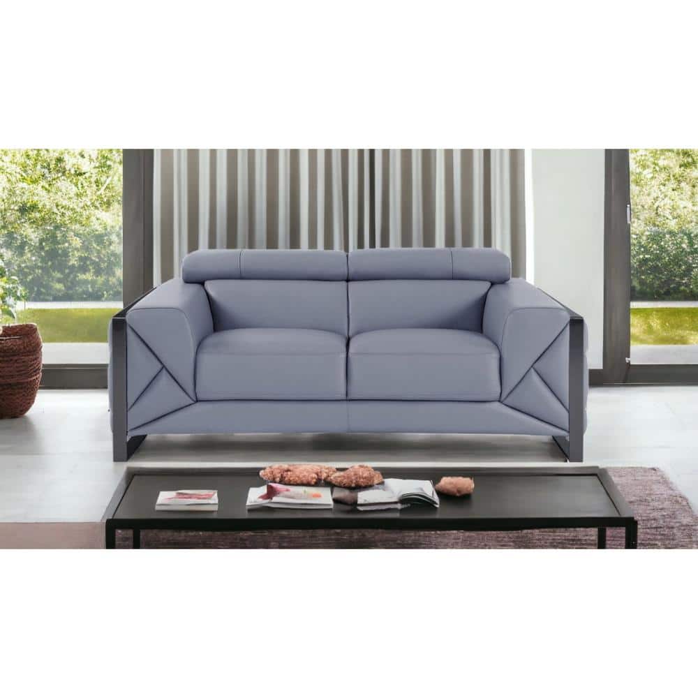 HomeRoots Valerie 75 in. Light Blue Solid Leather 2Seats Loveseat