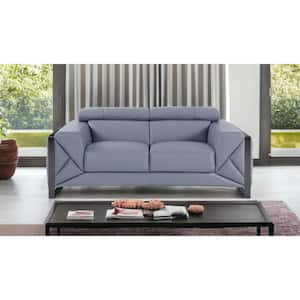 Valerie 75 in. Light Blue Solid Leather 2-Seats Loveseat