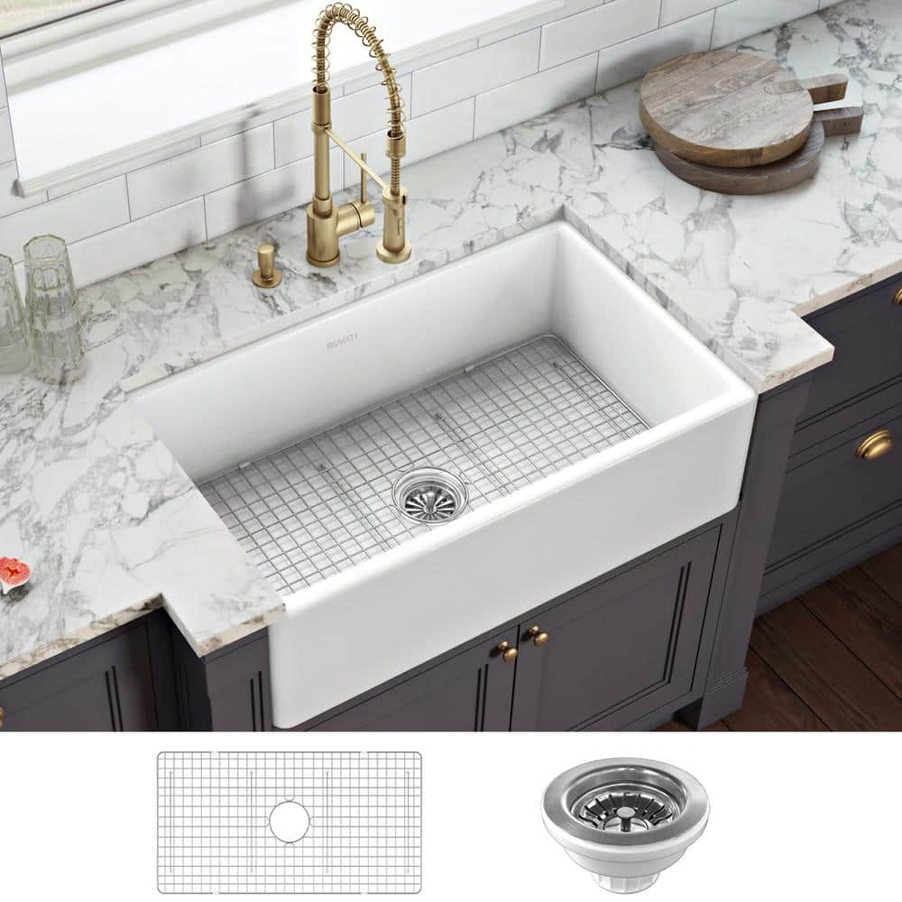 Ruvati Farmhouse Apron Front Fireclay 33 In X 20 In Reversible Single Bowl Kitchen Sink In White Rvl2300wh The Home Depot
