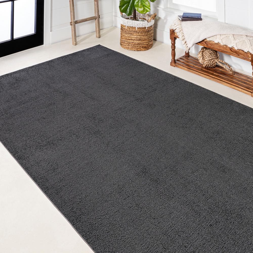 Haze Solid Black Synthetic Low-Pile Area Rug