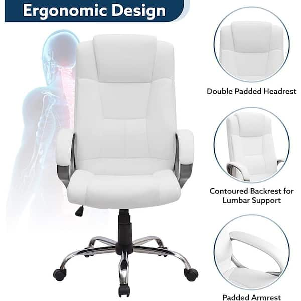 HOMESTOCK White High Back Executive Premium Faux Leather Office Chair with  Back Support, Armrest and Lumbar Support 99324 - The Home Depot