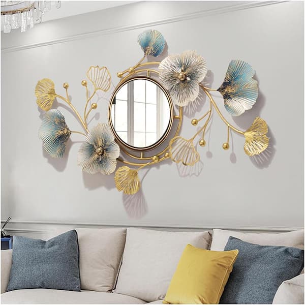 Afoxsos 32.6 in. x 18.9 in. Round Ginkgo Biloba Multi-Color