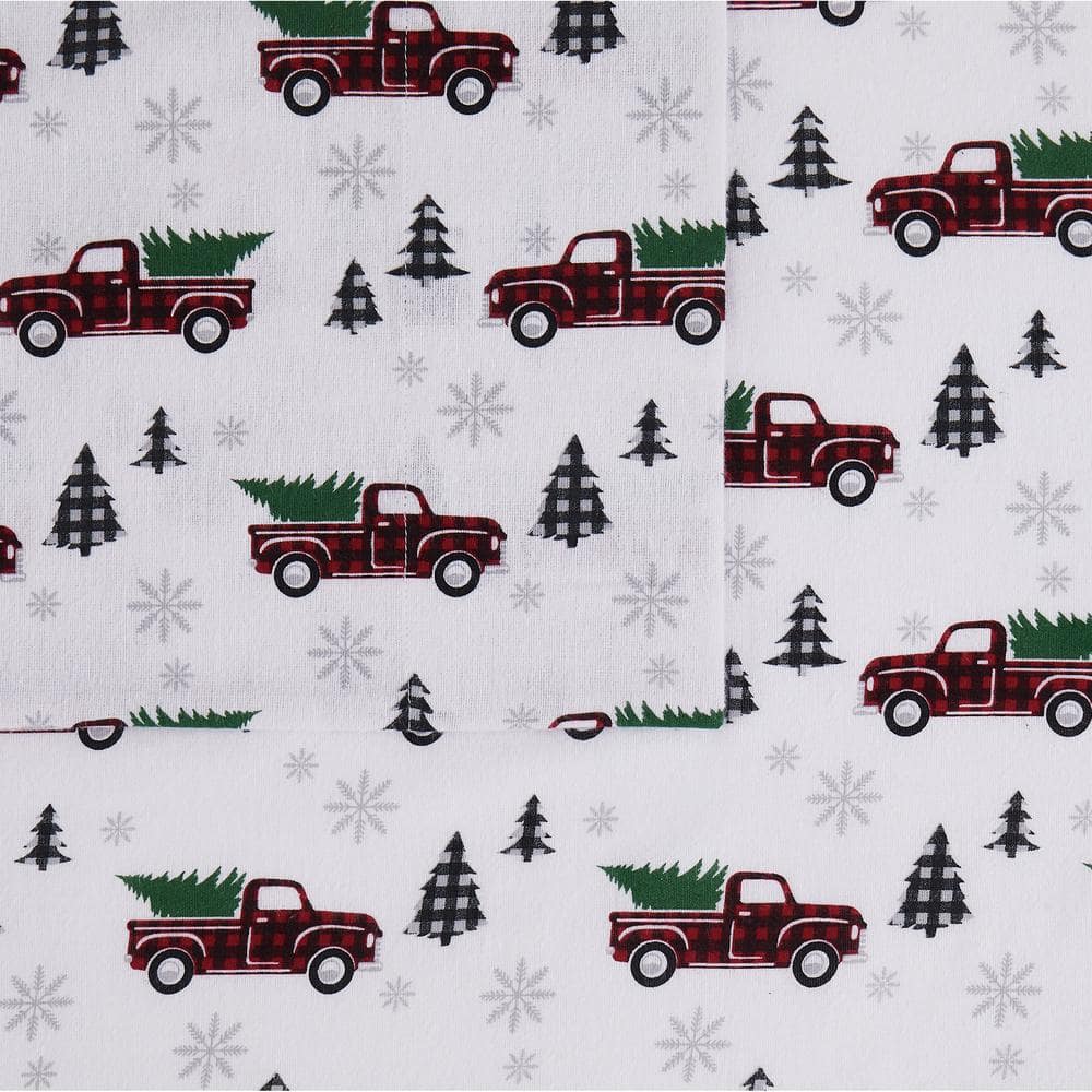 Holiday Truck Full Cotton Flannel Sheet Set