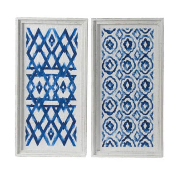 Vsmile 12.5 in. W x 24.5 in. H Set of 2 Blue and White Fir Wood Hanging Wall Sculptures, Modern Wood Wall Art Decor