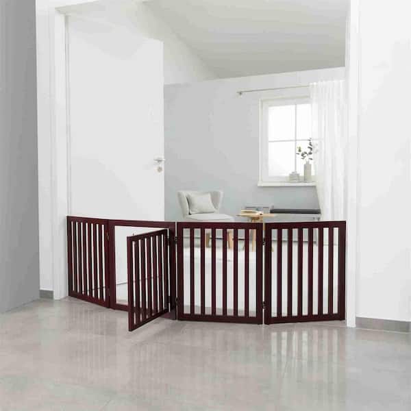 Brown Pet Gate Wooden 4-Panel Configurable Pet Gate