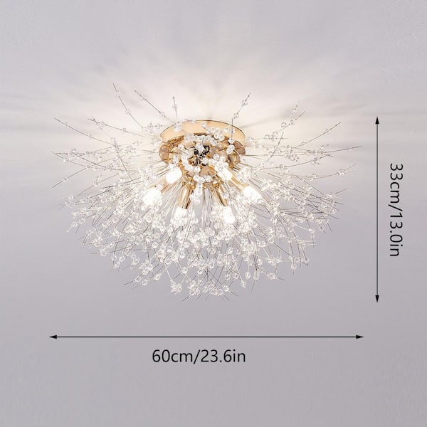 OUKANING 23.6 in. 6-Light Gold Flush Mount Modern Firework Shaped