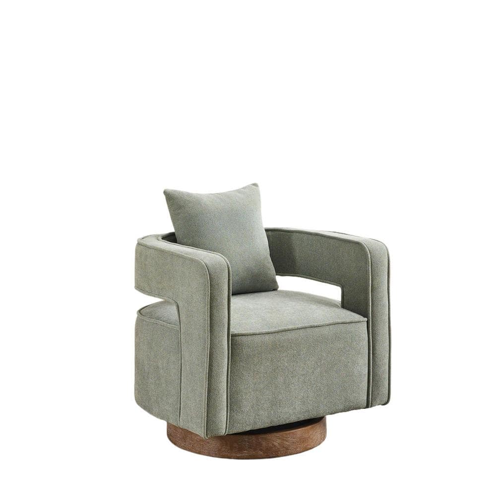 Pale Green Linen Blend Wood Outdoor Lounge Chair with Cushions, Weathered B