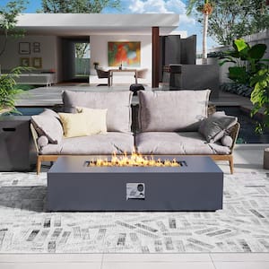 56 in. Rectangular Iron Outdoor Dark Gray Fire Pit Table with Propane Tank Holder