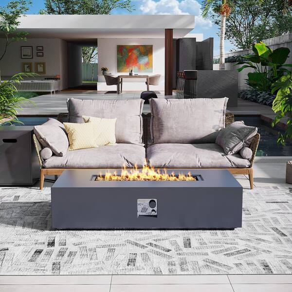 UPHA 56 in. Rectangular Iron Outdoor Dark Gray Fire Pit Table with Propane Tank Holder HD56KD