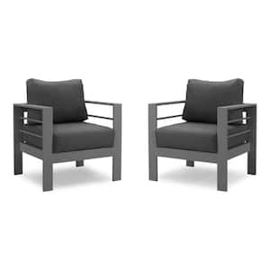 Dark Gray Aluminum Outdoor Lounge Chair with Grey Thick Cushion(2-Pack)