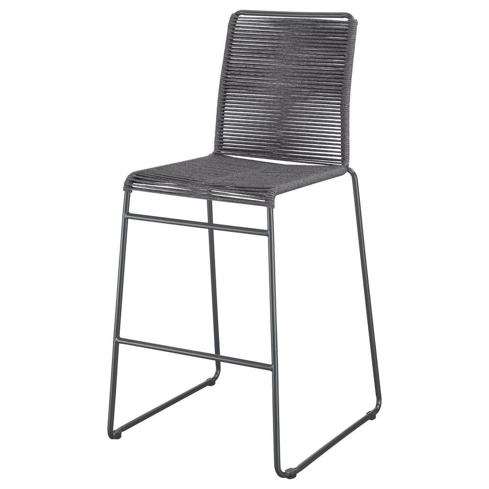Charcoal and Gunmetal Rope Woven Metal Bar Stools, Set of 2