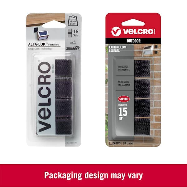 VELCRO ALFA-LOK 1 in. x 1 in. Squares in Black (16 Sets per Pack