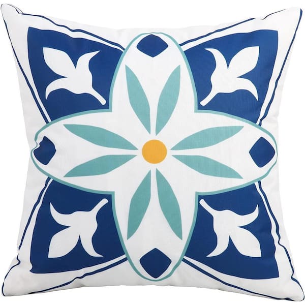 Spring Garden Pillow Cover, 18x18 Inch Throw, Blue, Set of 4
