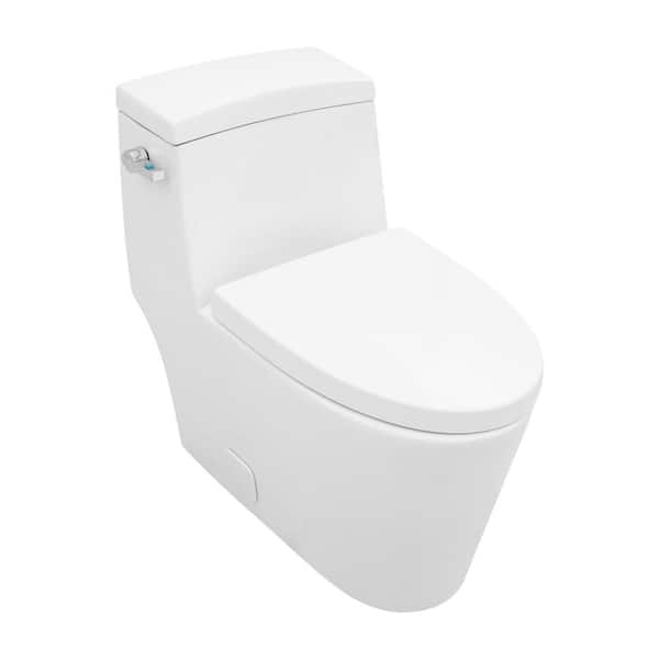 Sarlai 12 in. Rough-In 1-Piece 1.28 GPF Single Flush Elongated Toilet in Glossy White Soft-Close Seat Included