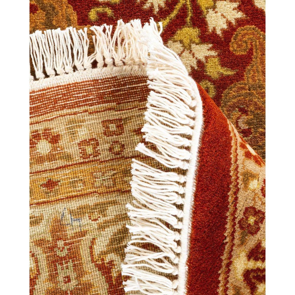 Elegant Hand-Knotted Red Wool Oriental Oval Rug, 91" x 61"