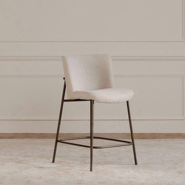 Amaris Beige Polyester Bar Stool with Metal Frame