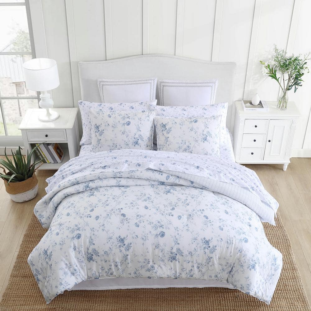 Belinda Blue Reversible Cotton King Comforter Set