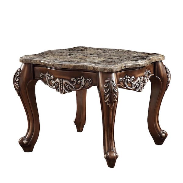 Acme Furniture Latisha 30 in. Antique Oak Square Marble Top End Table