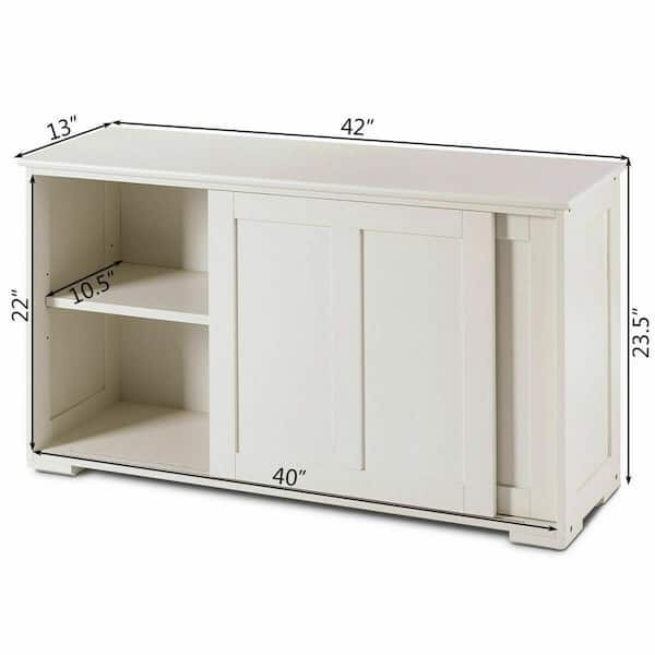 Costway Kitchen Ready To Assemble White Storage Cabinet 42 In L X 13 In W X 23 5 In H Buffet Cupboard Sliding Door Pantry Hw53868wh The Home Depot