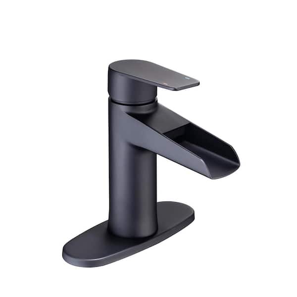 Staykiwi Single Handle Single Hole Bathroom Faucet with Deckplate Included in Matte Black
