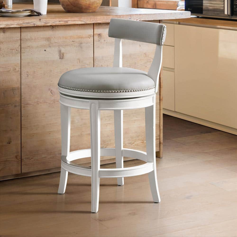 Hanover 37 in. White and Gray Rubberwood Swivel Counter Height Bar Stool Wi