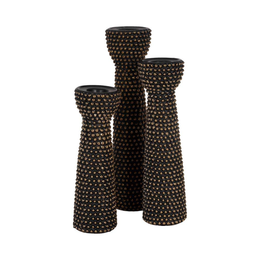 16" Black and Gold Ceramic Spiked Candle Holder