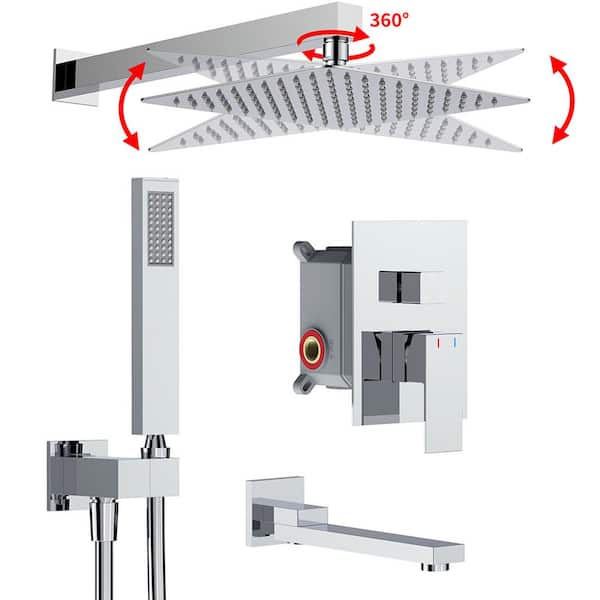 GIVING TREE Single-Handle 3-Spray 12'' Tub and Shower Faucet Combo with Hand Shower in Chrome (Valve Included)