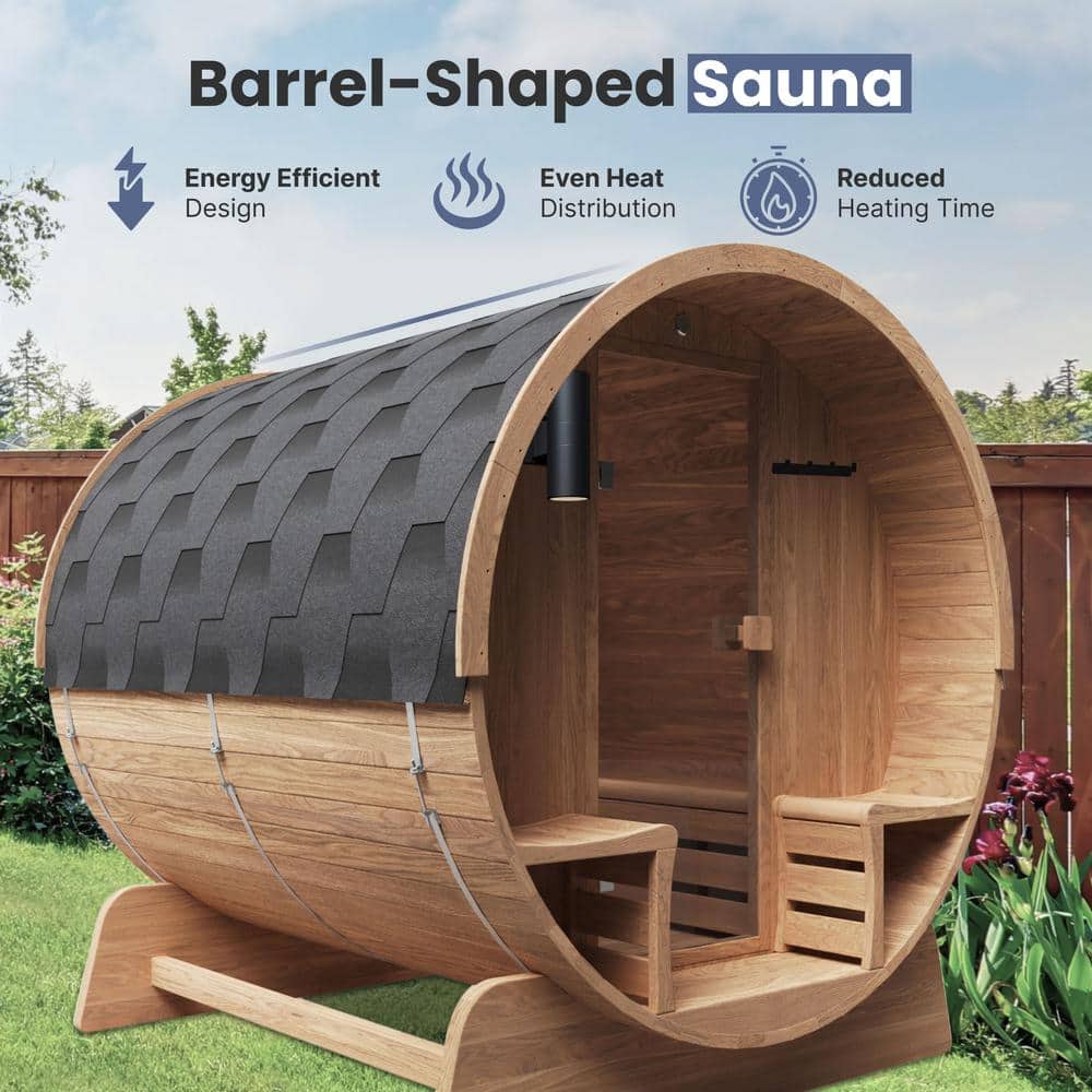 Natural Cedar 6-Person Outdoor Barrel Sauna with 6 kW Heater