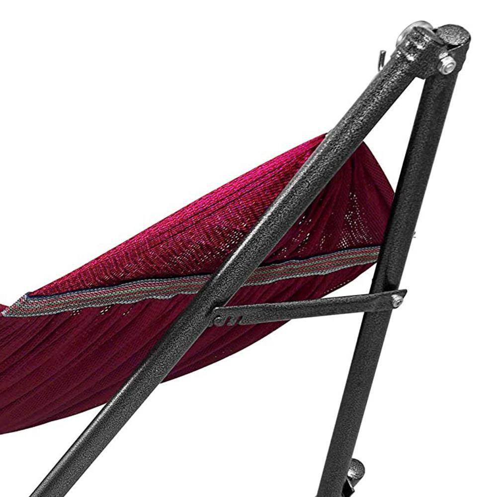 Deep Berry Powder-Coated Steel Double Hammock with Stand