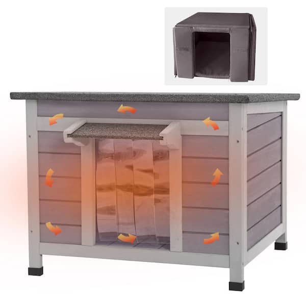 Insulated Wooden Cat House with Soft Liner : Waterproof Roof