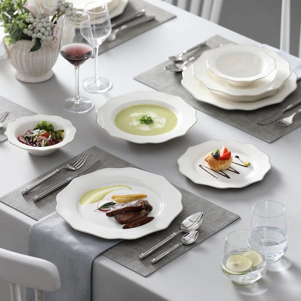 MALACASA Dishes Set for 4, 16 Piece Bone China White Plates and