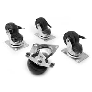 2 in. 110 lbs. Capacity Rubber Single-Bearing Swivel Plate Caster with Brake (4-Pack)