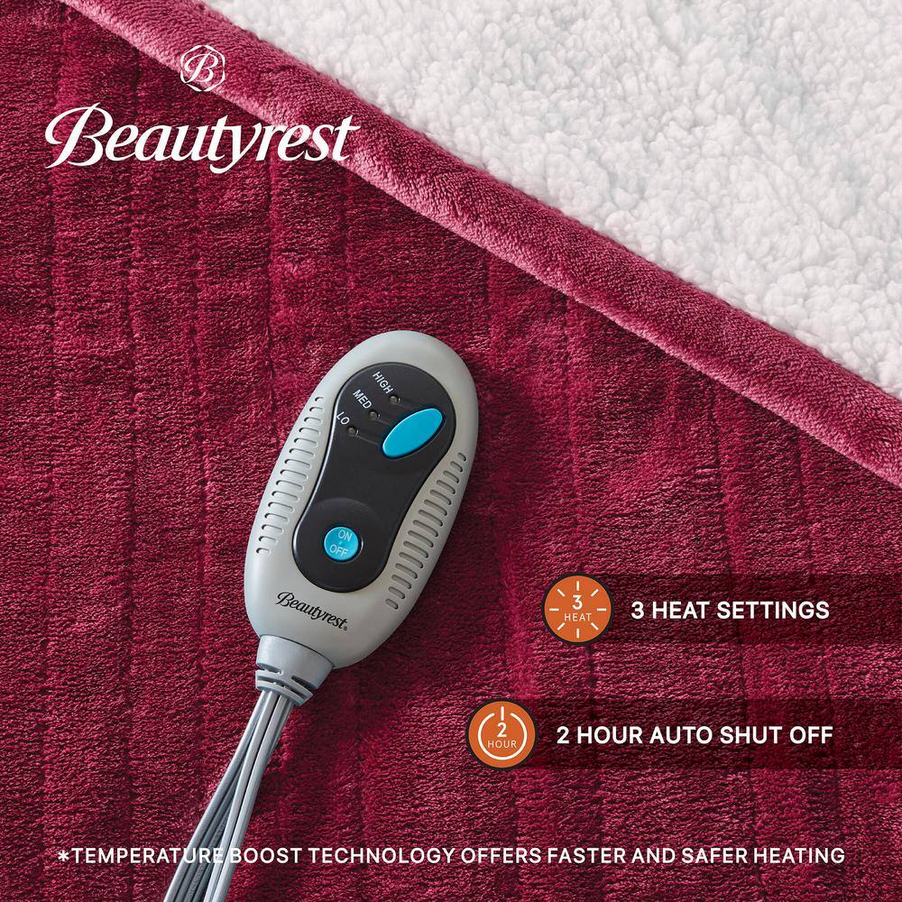 Oversized Red Sherpa Electric Heated Blanket with Plush Fleece