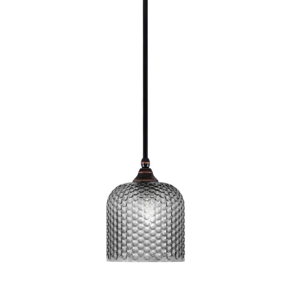 Sparta 100-Watt 1-Light Black Copper Mini Pendant Light with Smoke Textured