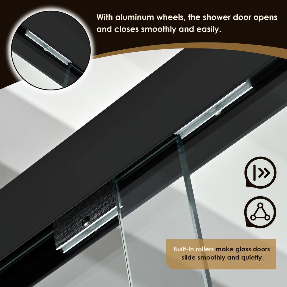 Ennis Matte Black 60" x 58" Framed Tub Door with Clear Glass