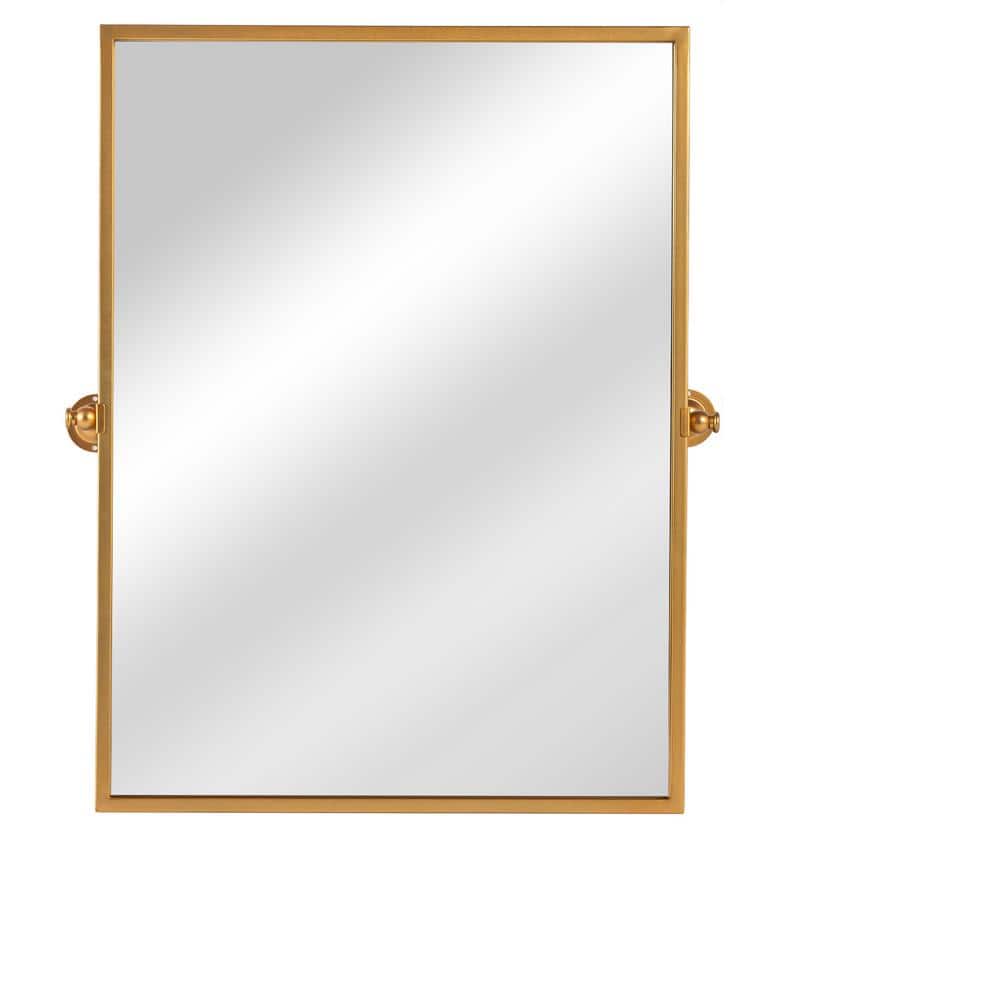 Gold 24 in W x 36 in. H Elegant Rounded Rectangle Iron Framed Mirror, Wall 