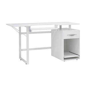 56.75 in. W Pro Line Sewing Table, Craft, Office Desk with Drawer and Pull-Out Shelf in Storage Cabinet, White