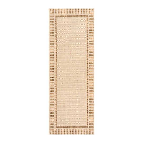 Gertmenian Paseo Kiano Sand/Chestnut 2 ft. x 6 ft. Striped Border Indoor/Outdoor Runner Rug