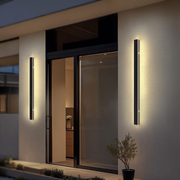40 in. 30-Watt 3000K Black Hardwired Long Linear Outdoor Waterproof Integrated LED Wall Lantern Sconce(2-Pack)