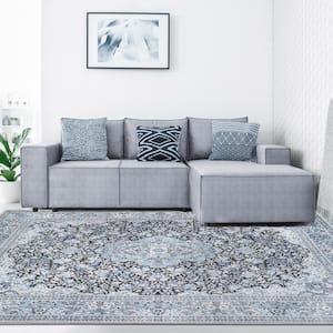 Fiorella Azure 5 ft. 7 in. x 8 ft. 9 in. Floral Medallion Indoor Modern Farmhouse Polyester Area Rug