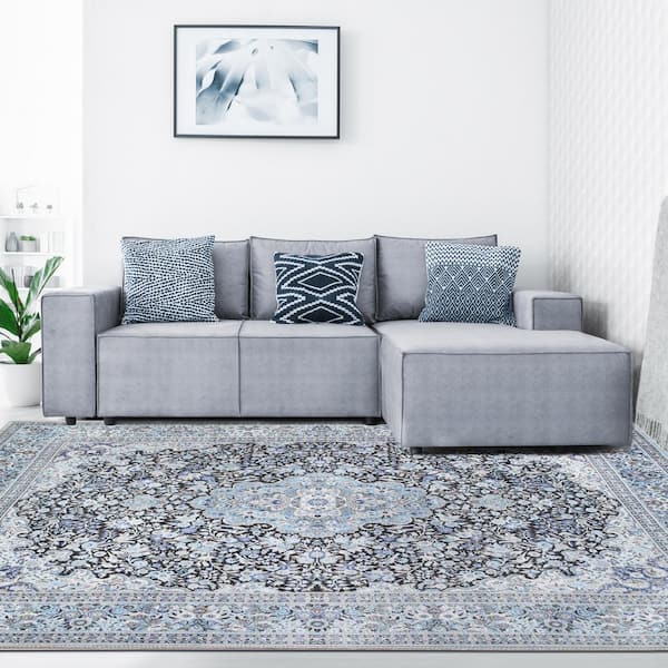 Fiorella Azure 7 ft. 6 in. x 9 ft. 6 in. Floral Medallion Indoor Modern Farmhouse Polyester Area Rug