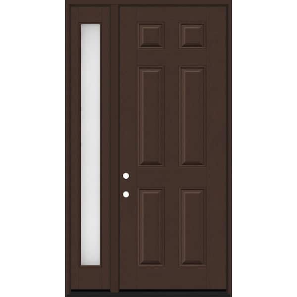 Steves & Sons Regency 53 in. x 96 in. 6 Panel RHIS Chestnut Stain Mahogany Fiberglass Prehung Front Door w/Obscure 14 in. SL 6-9/16