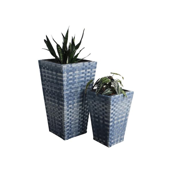 Unbranded Eden Grace 2 iece Wicker Planter Pots Set with Plastic Lining 2 Flatweave Baskets for Indoor and Outdoor Plants 2-Sizes